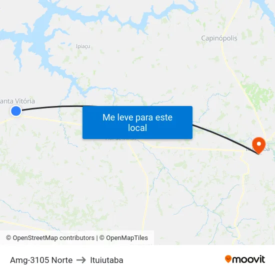 Amg-3105 Norte to Ituiutaba map