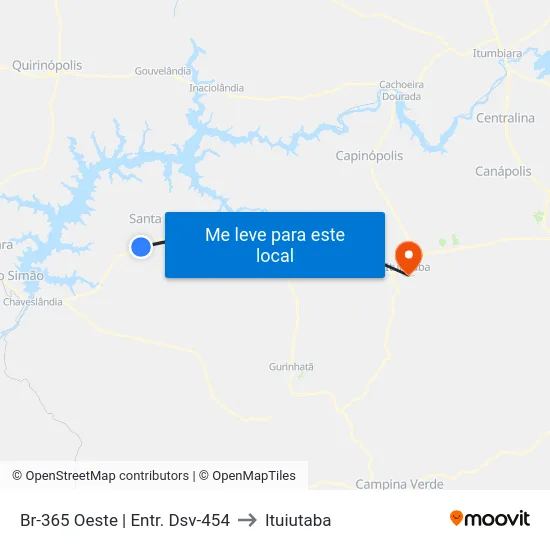 Br-365 Oeste | Entr. Dsv-454 to Ituiutaba map