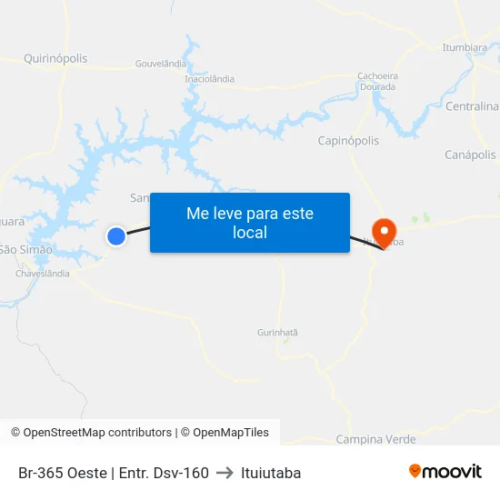 Br-365 Oeste | Entr. Dsv-160 to Ituiutaba map