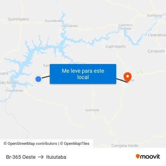 Br-365 Oeste to Ituiutaba map