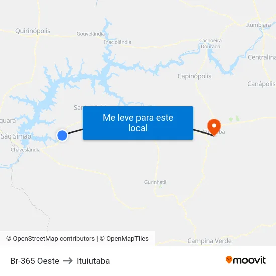 Br-365 Oeste to Ituiutaba map