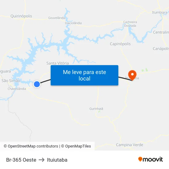 Br-365 Oeste to Ituiutaba map