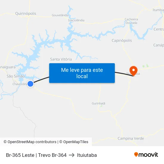 Br-365 Leste | Trevo Br-364 to Ituiutaba map
