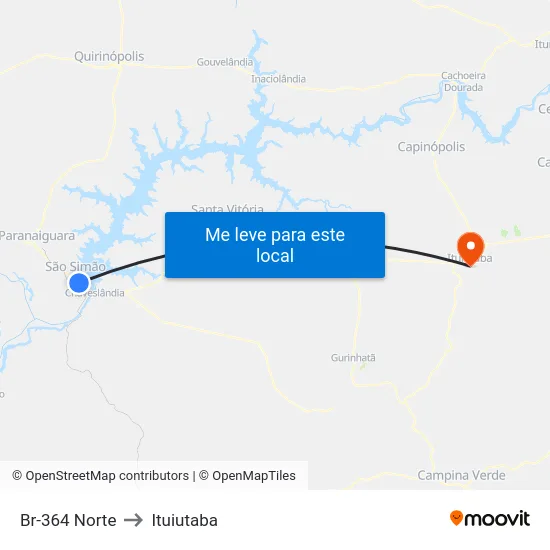Br-364 Norte to Ituiutaba map