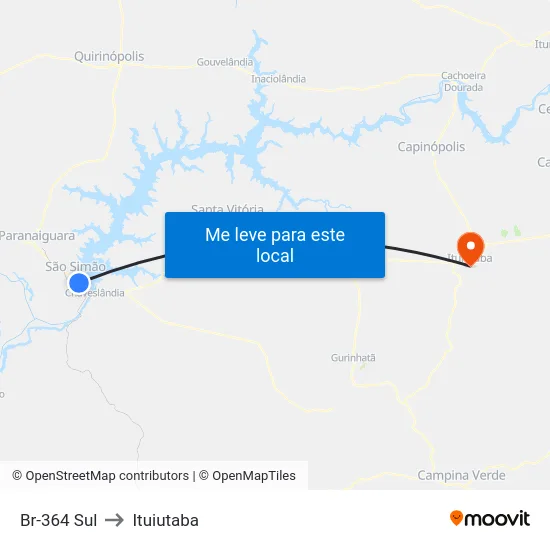 Br-364 Sul to Ituiutaba map