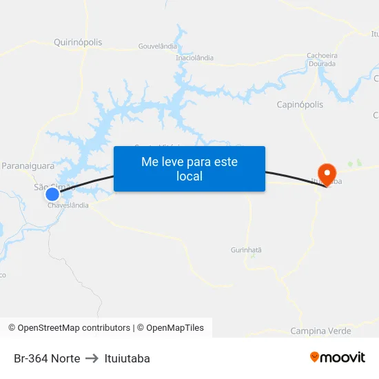 Br-364 Norte to Ituiutaba map