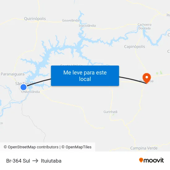 Br-364 Sul to Ituiutaba map
