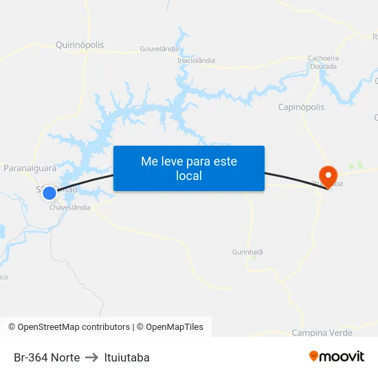 Br-364 Norte to Ituiutaba map