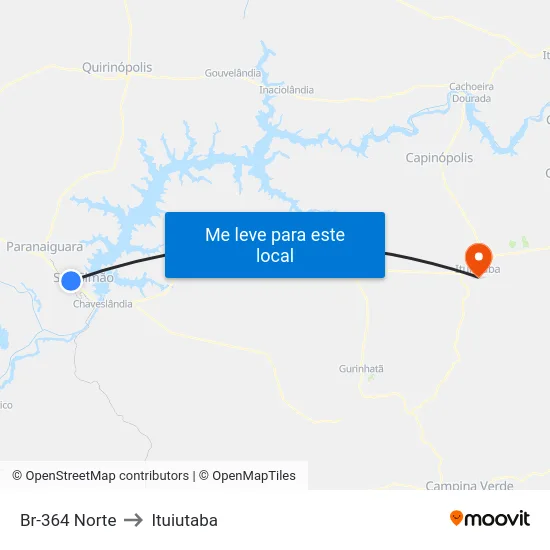 Br-364 Norte to Ituiutaba map