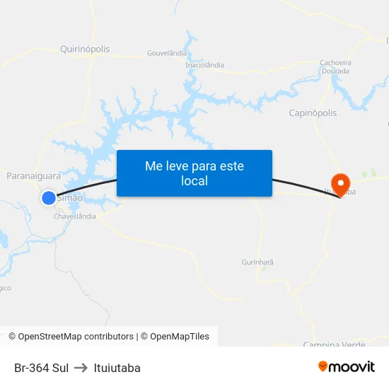 Br-364 Sul to Ituiutaba map