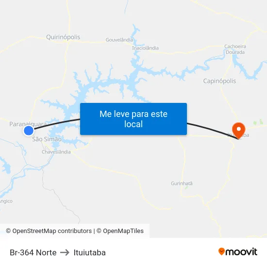 Br-364 Norte to Ituiutaba map