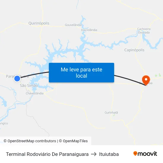 Terminal Rodoviário De Paranaiguara to Ituiutaba map