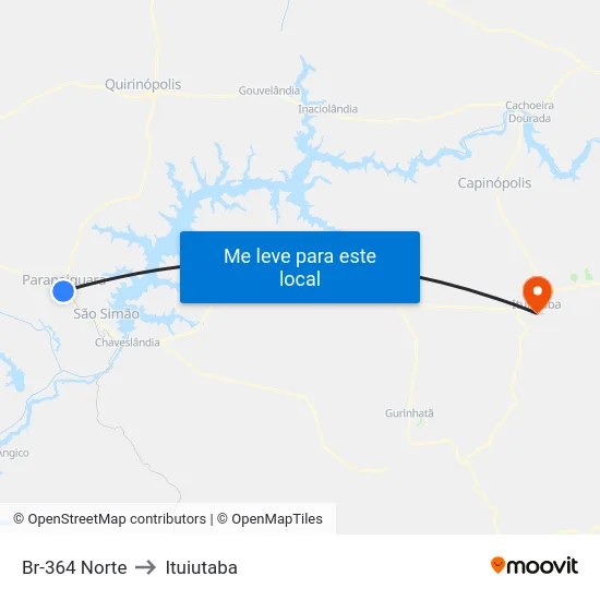 Br-364 Norte to Ituiutaba map