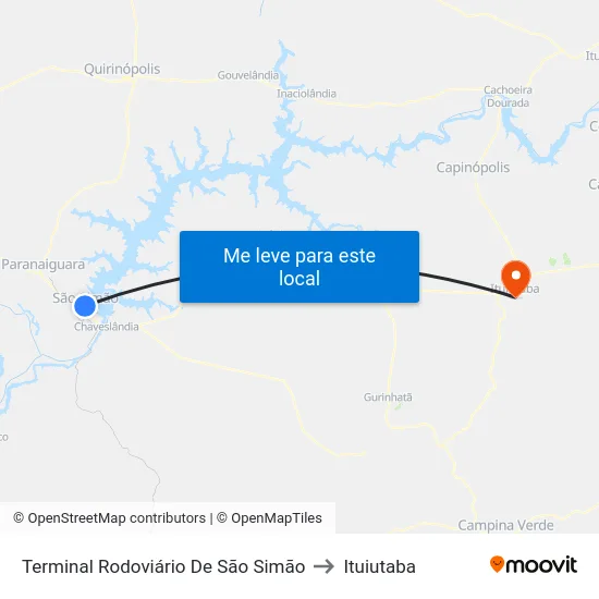Terminal Rodoviário De São Simão to Ituiutaba map