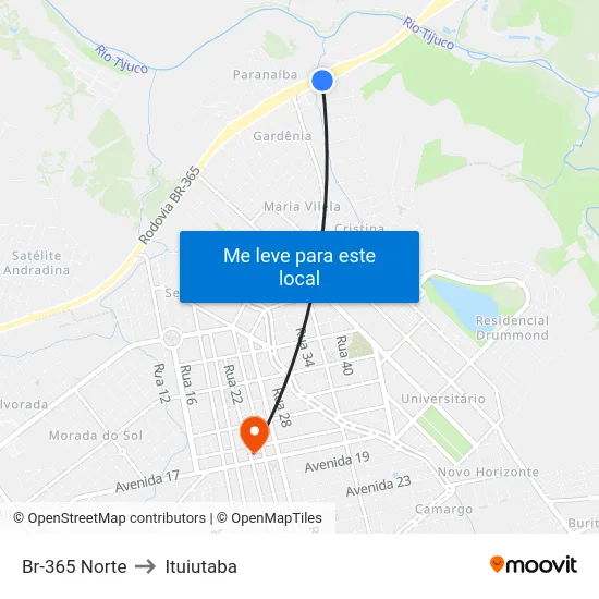 Br-365 Norte to Ituiutaba map