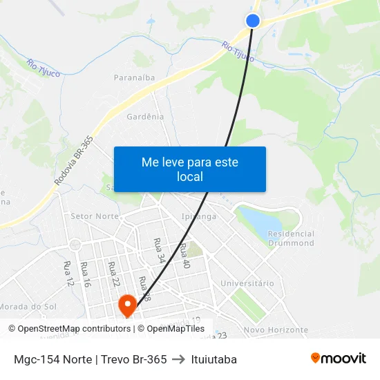 Mgc-154 Norte | Trevo Br-365 to Ituiutaba map