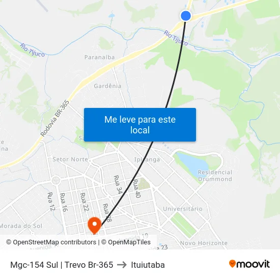 Mgc-154 Sul | Trevo Br-365 to Ituiutaba map