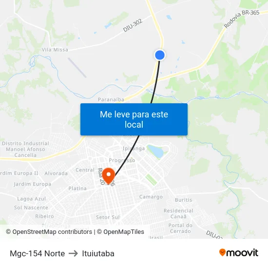 Mgc-154 Norte to Ituiutaba map