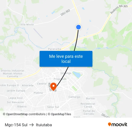 Mgc-154 Sul to Ituiutaba map