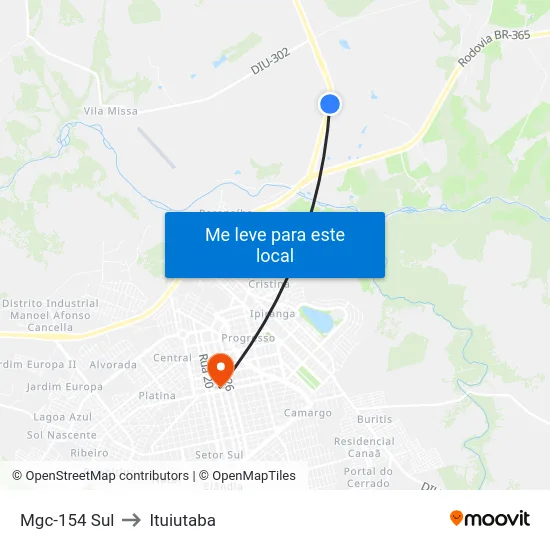 Mgc-154 Sul to Ituiutaba map