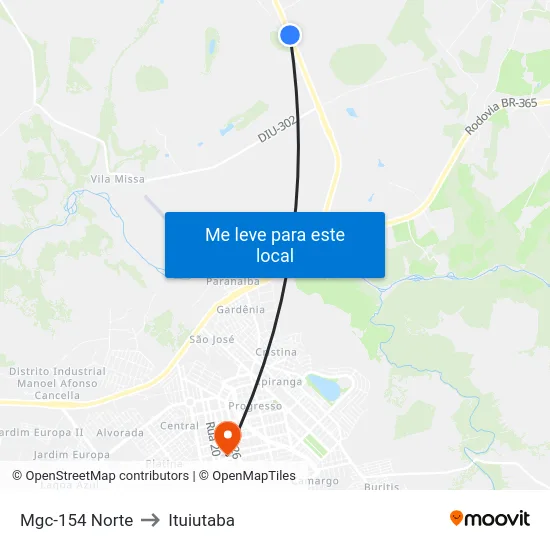 Mgc-154 Norte to Ituiutaba map