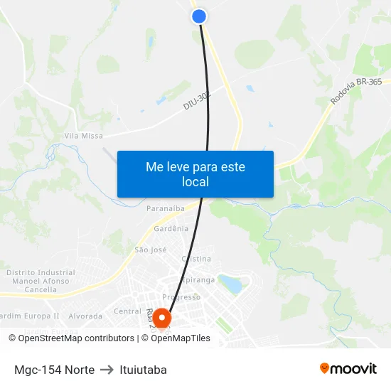 Mgc-154 Norte to Ituiutaba map