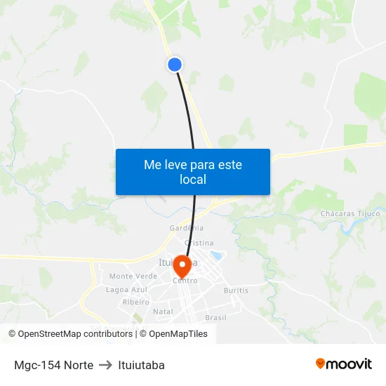 Mgc-154 Norte to Ituiutaba map