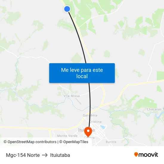 Mgc-154 Norte to Ituiutaba map