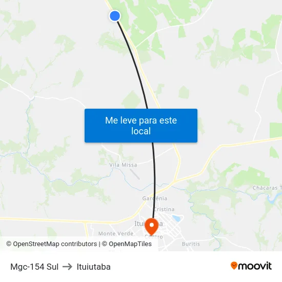 Mgc-154 Sul to Ituiutaba map