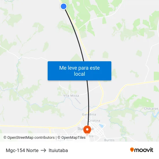 Mgc-154 Norte to Ituiutaba map