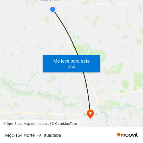 Mgc-154 Norte to Ituiutaba map