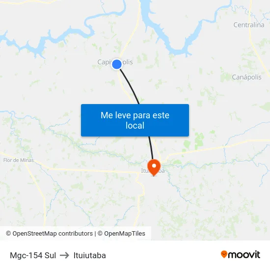 Mgc-154 Sul to Ituiutaba map