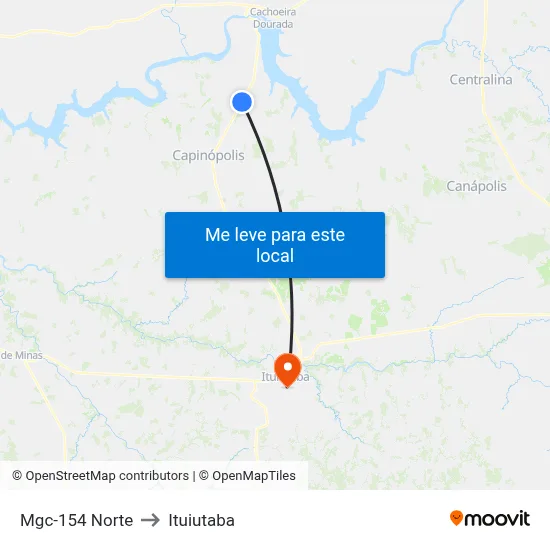 Mgc-154 Norte to Ituiutaba map