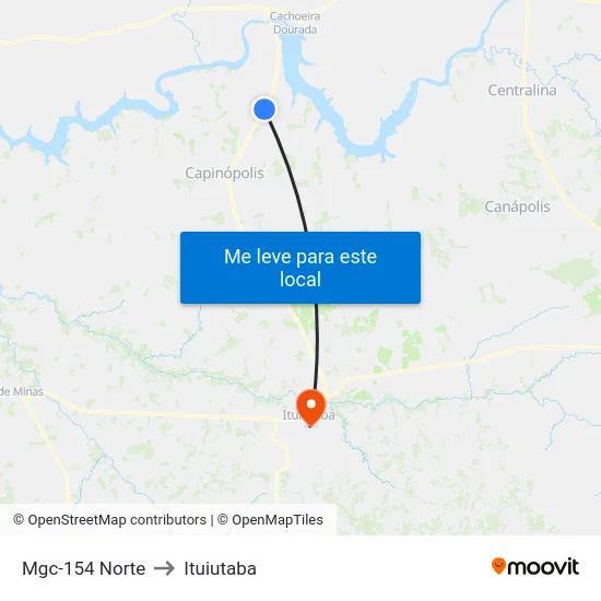 Mgc-154 Norte to Ituiutaba map