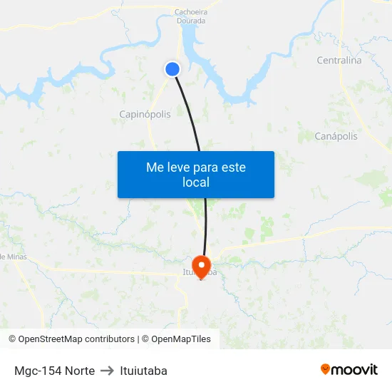Mgc-154 Norte to Ituiutaba map