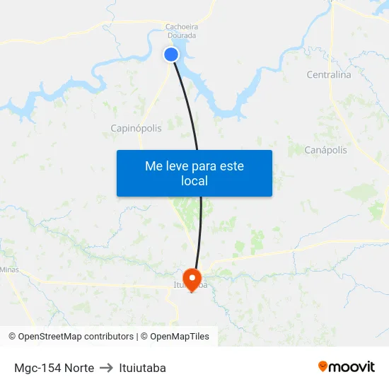 Mgc-154 Norte to Ituiutaba map