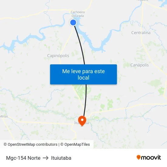 Mgc-154 Norte to Ituiutaba map