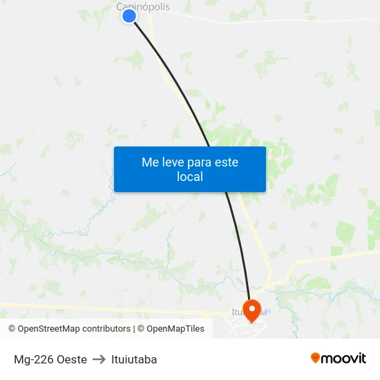 Mg-226 Oeste to Ituiutaba map