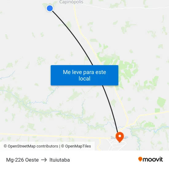 Mg-226 Oeste to Ituiutaba map