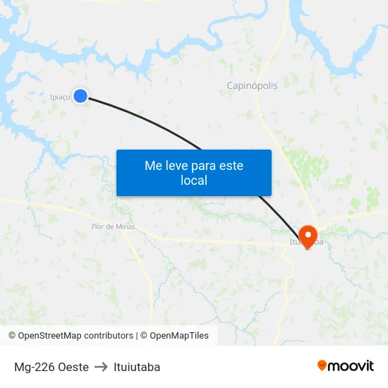 Mg-226 Oeste to Ituiutaba map