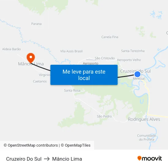 Cruzeiro Do Sul to Mâncio Lima map