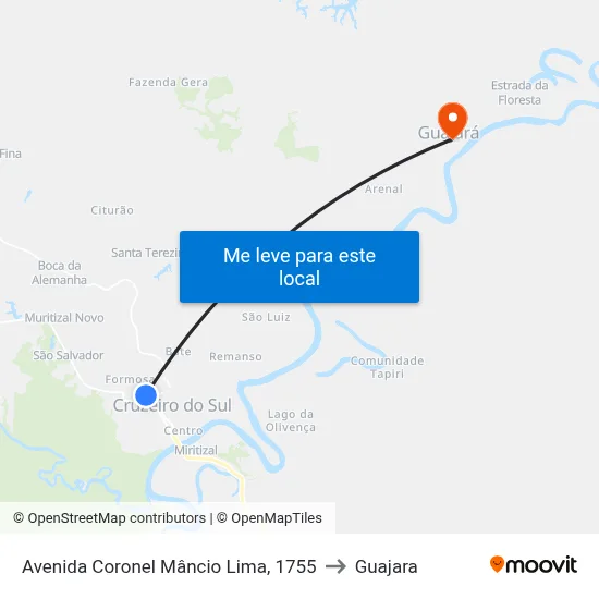 Avenida Coronel Mâncio Lima, 1755 to Guajara map