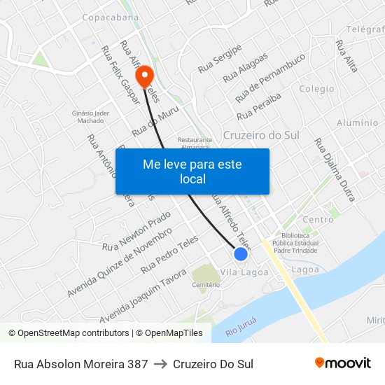Rua Absolon Moreira 387 to Cruzeiro Do Sul map