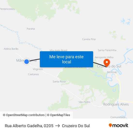 Rua Alberto Gadelha, 0205 to Cruzeiro Do Sul map