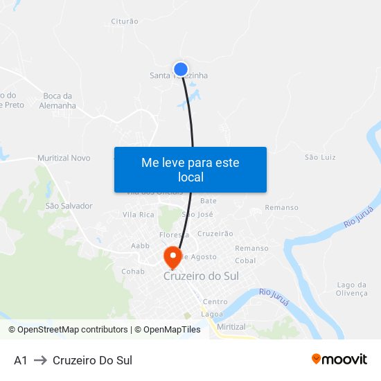 A1 to Cruzeiro Do Sul map