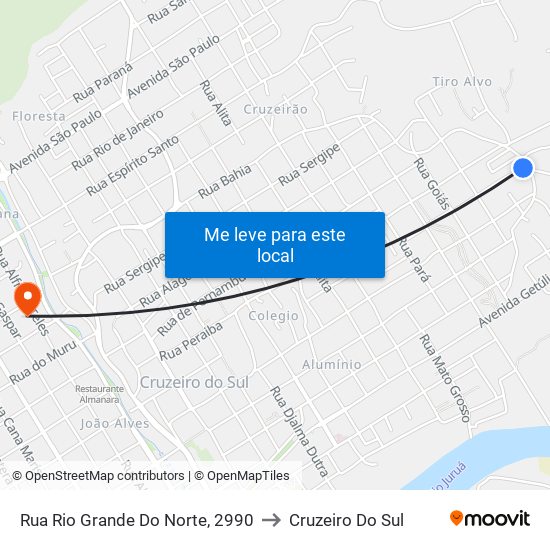 Rua Rio Grande Do Norte, 2990 to Cruzeiro Do Sul map