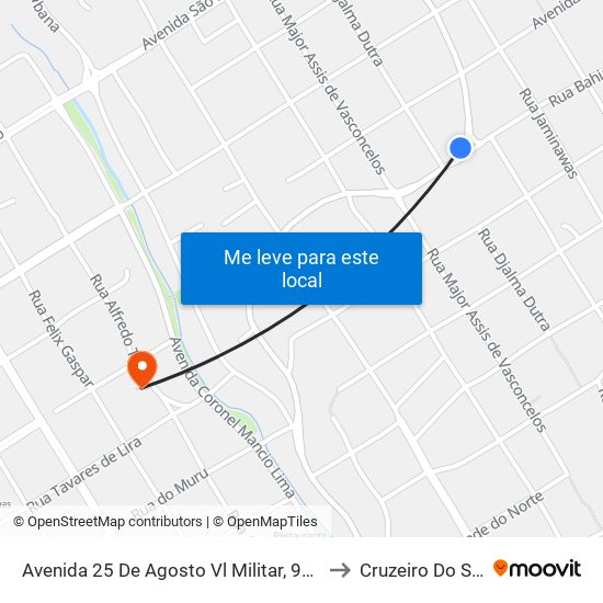 Avenida 25 De Agosto Vl Militar, 918 to Cruzeiro Do Sul map