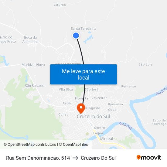 Rua Sem Denominacao, 514 to Cruzeiro Do Sul map