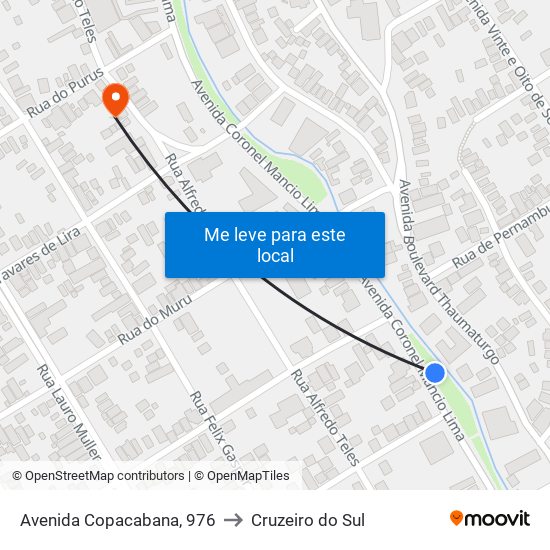 Avenida Copacabana, 976 to Cruzeiro do Sul map