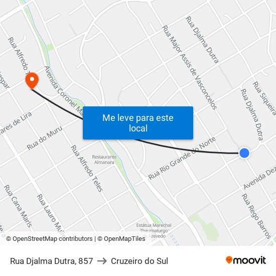 Rua Djalma Dutra, 857 to Cruzeiro do Sul map